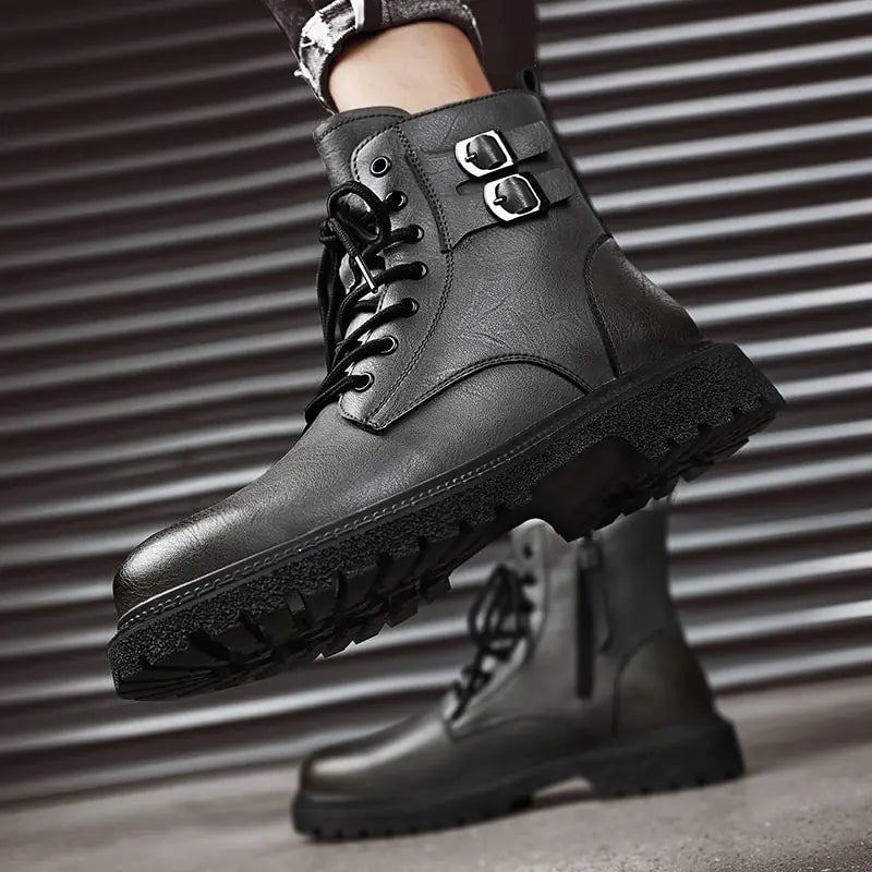 Botas Tobilleras de Cuero Hombre con Hebillas - High Trend Coture