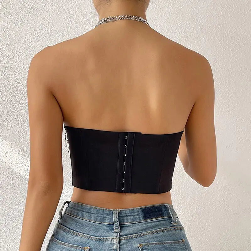 Top Bustier Negro con Pedrería Brillante - High Trend Coture